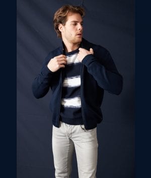 778802 giacca zip blu tricot maglieria uomo